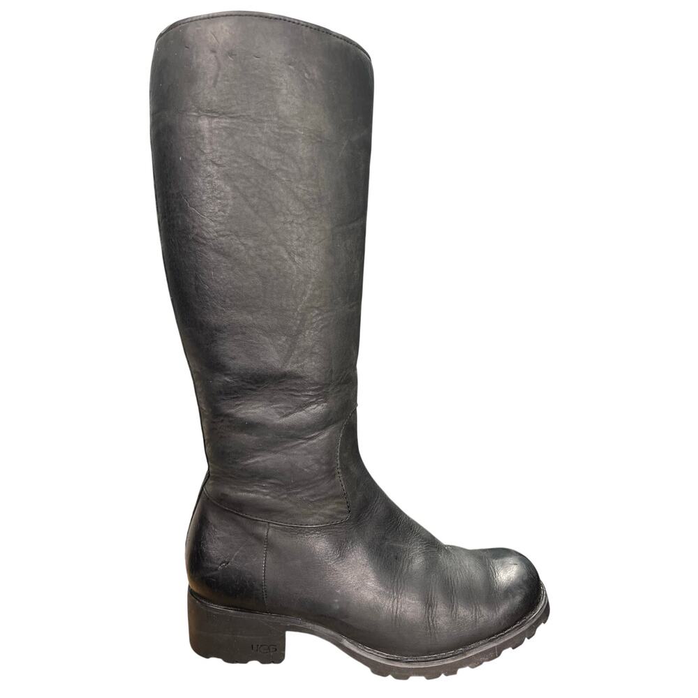 UGG Women’s Broome II Black Leather Shearling Lined Winter Boot Size 7.5